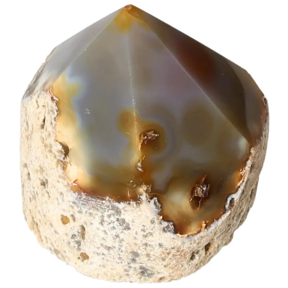 Polished Agate Point crystal by Sylvia Crystals, offering harmony and serenity for home or office decor.