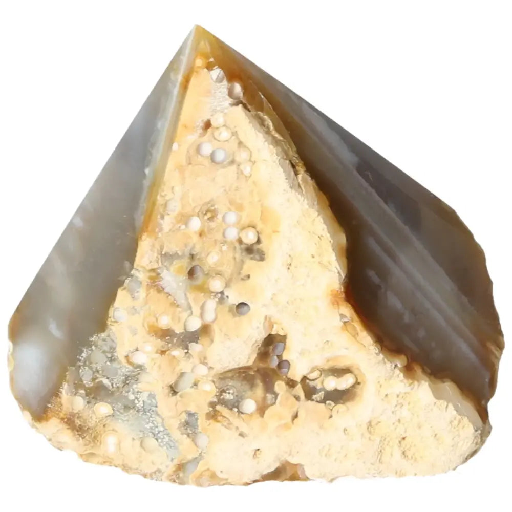 Polished Agate Point gemstone by Sylvia Crystals, featuring exquisite earthy tones and textures for energy balance and decoration.