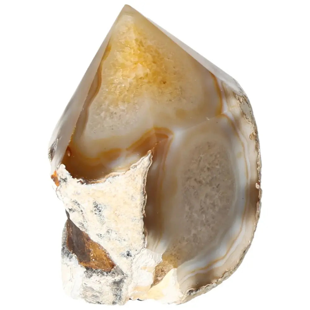 Polished Agate Point gemstone from Sylvia Crystals, showcasing natural beauty and spiritual harmony for energy balance.
