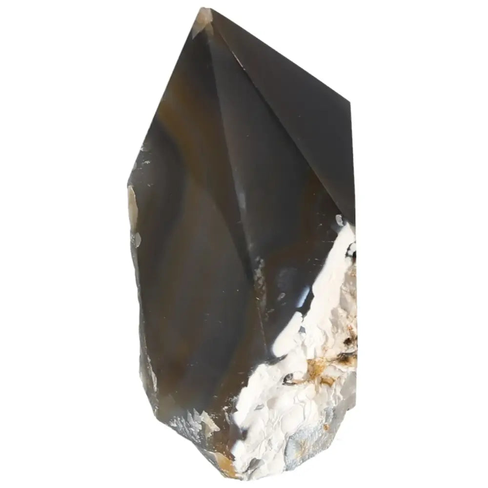 Polished Agate Point with enchanting layers and bands, premium Sylvia Crystals piece for energy balance and collection centerpiece.