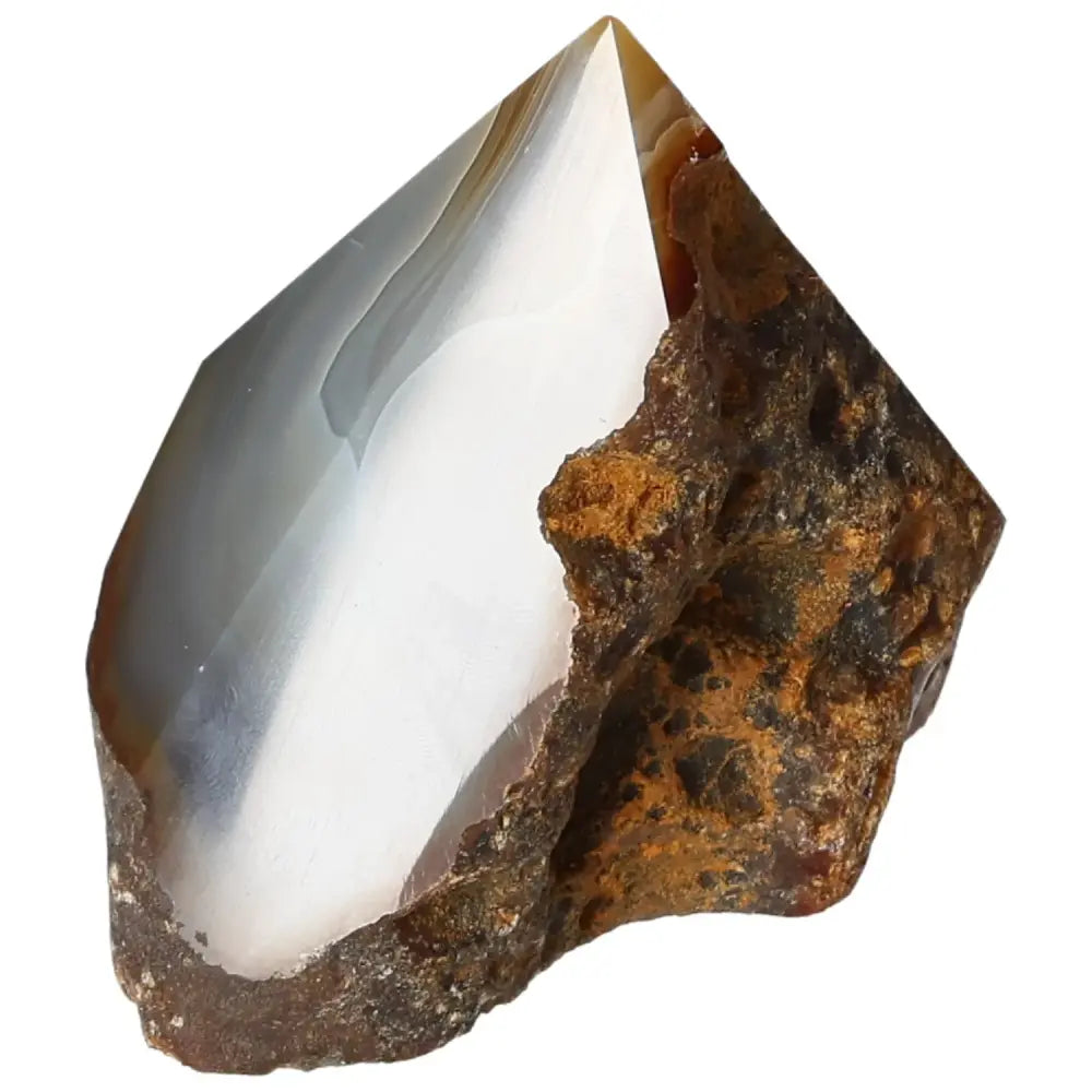 Polished Agate Point with serene energy, premium Sylvia Crystals creation for balance and tranquility.