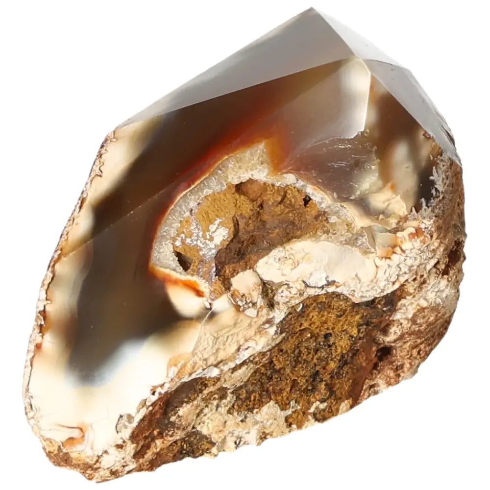 Polished Agate Point gemstone from Sylvia Crystals, enhancing emotional balance and spiritual grounding with its natural beauty.