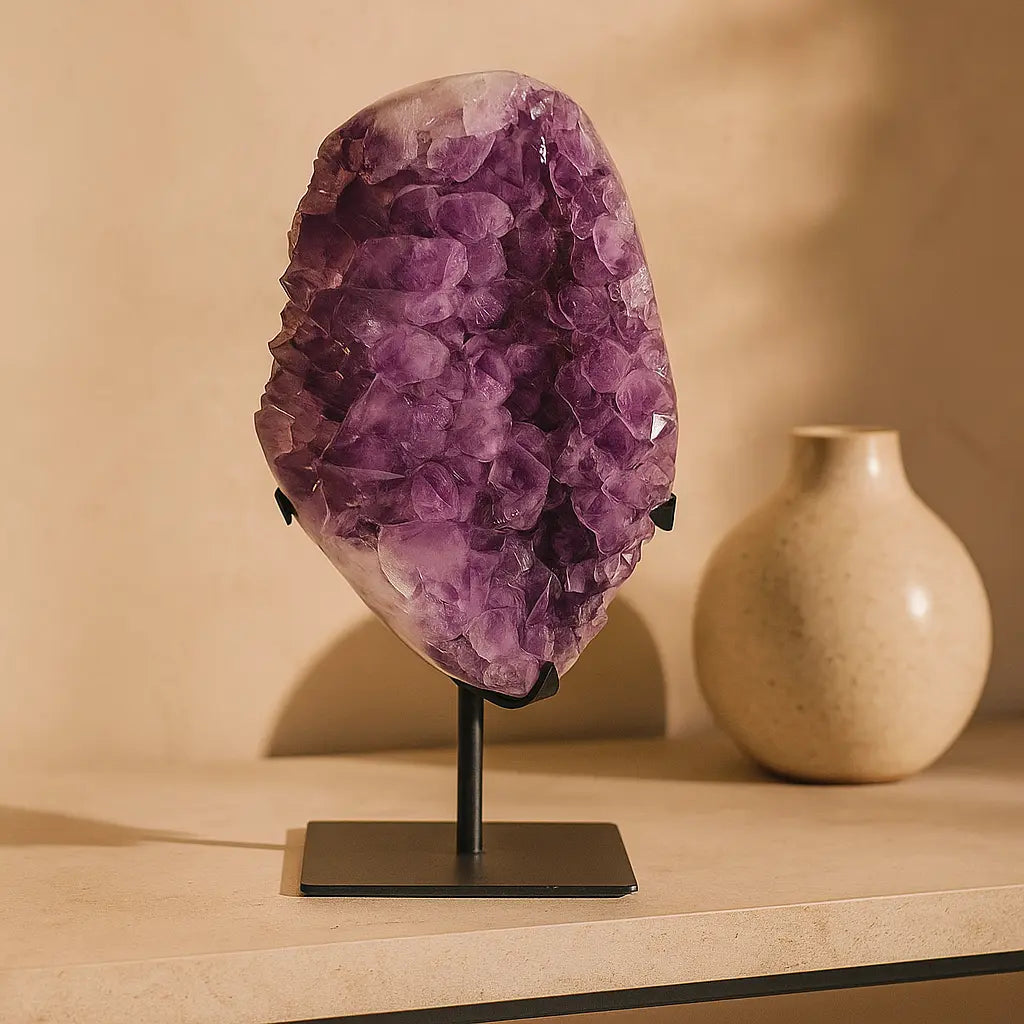 Polished Amethyst Geode on Metal Stand Sylvia Crystals Sp. z o.o.