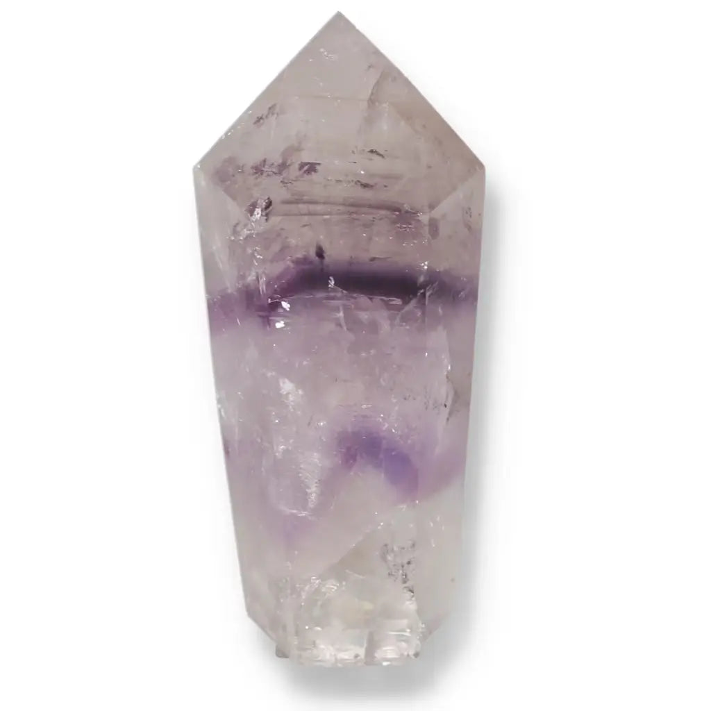 Polished Amethyst Obelisk crystal from Sylvia Crystals, enhancing spiritual journey and stress relief with elegance and luxury.