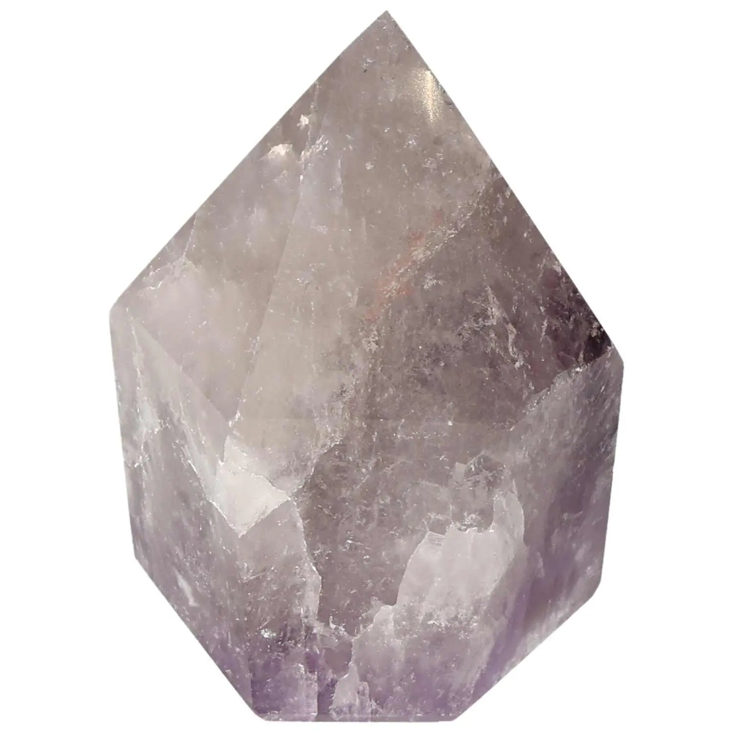 Polished Amethyst Obelisk by Sylvia Crystals, offering stress reduction and enhanced concentration, perfect for home decor.