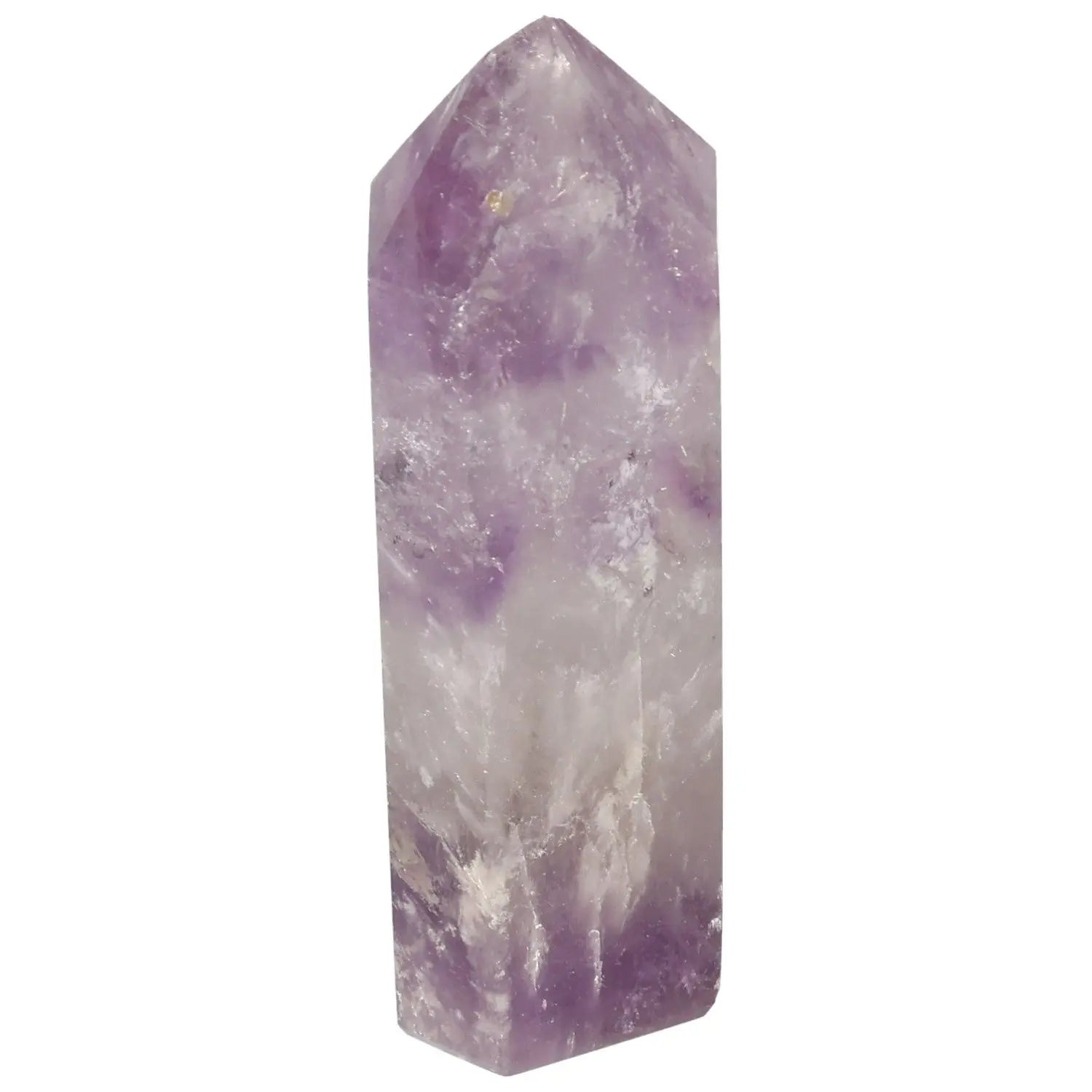 Polished Amethyst Obelisk crystal from Sylvia Crystals, showcasing a premium, handcrafted stone that enhances stress relief and energy.
