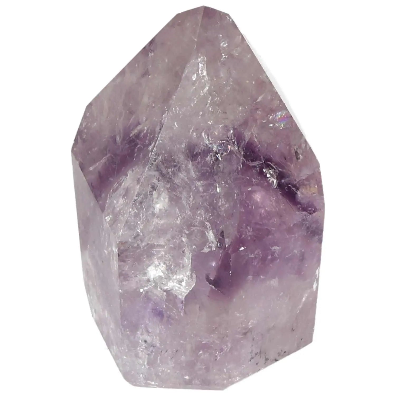 Polished Amethyst Obelisk from Sylvia Crystals, showcasing its premium quality and tranquility-enhancing properties.