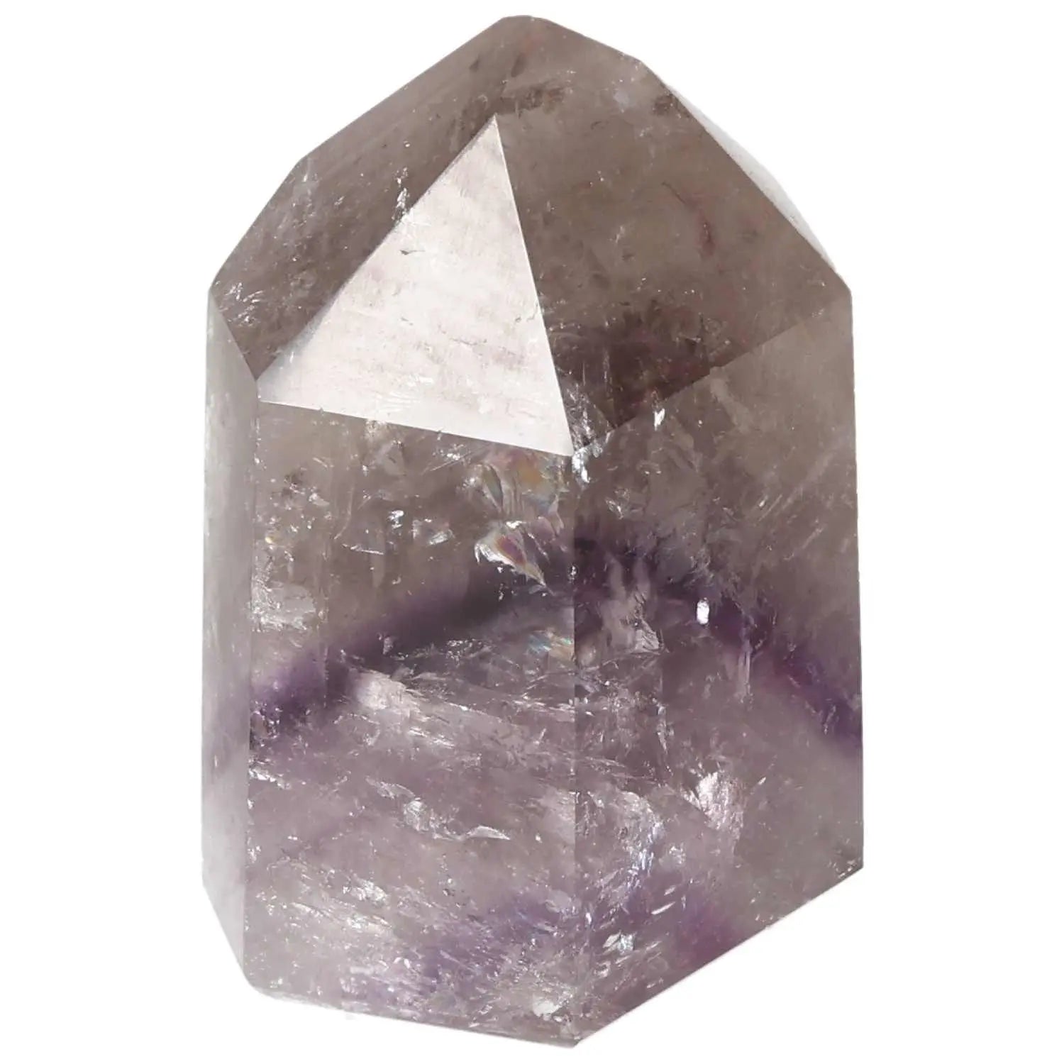 Polished amethyst obelisk crystal enhancing concentration and emotional stability, offered by Sylvia Crystals for luxury conscious living.