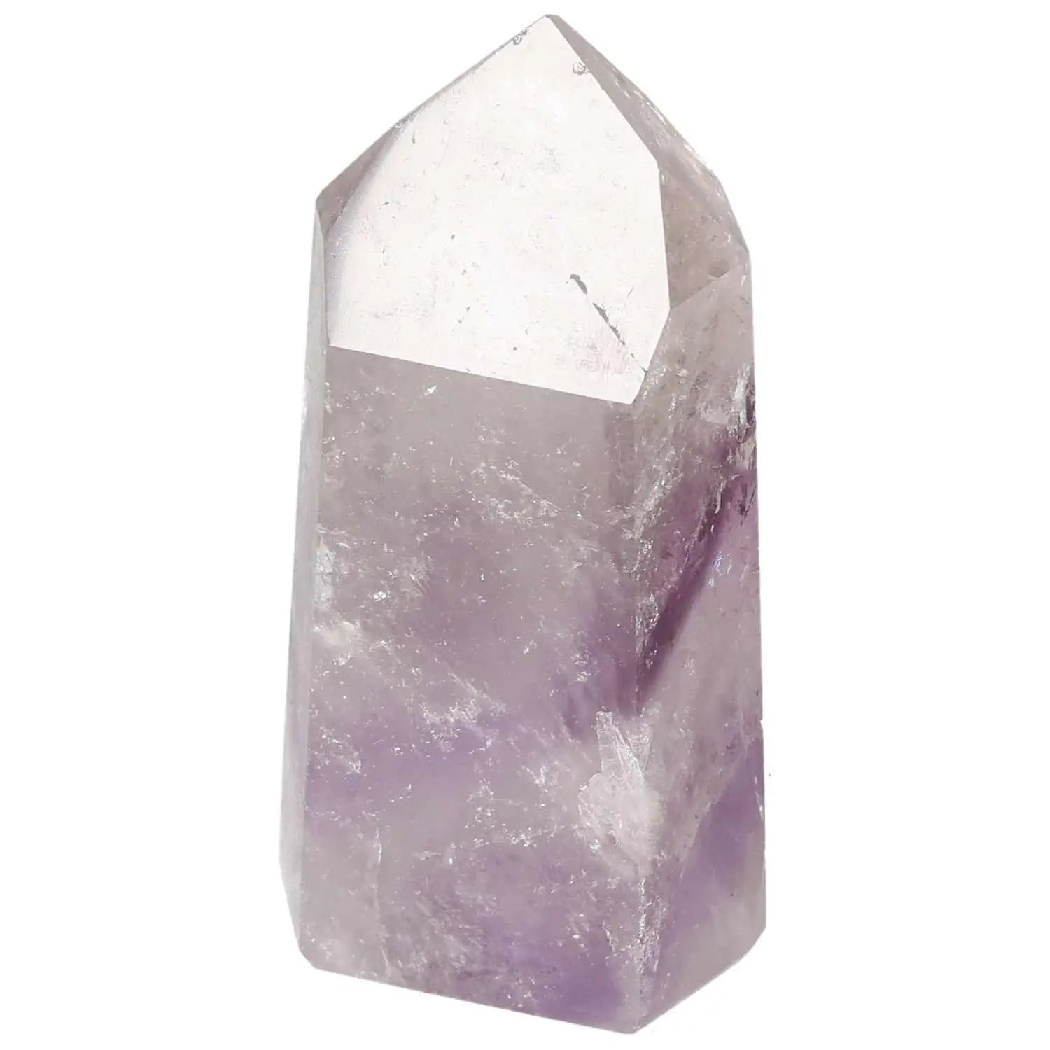 Polished Amethyst Obelisk from Sylvia Crystals, known for reducing stress and boosting energy with its elegant design.