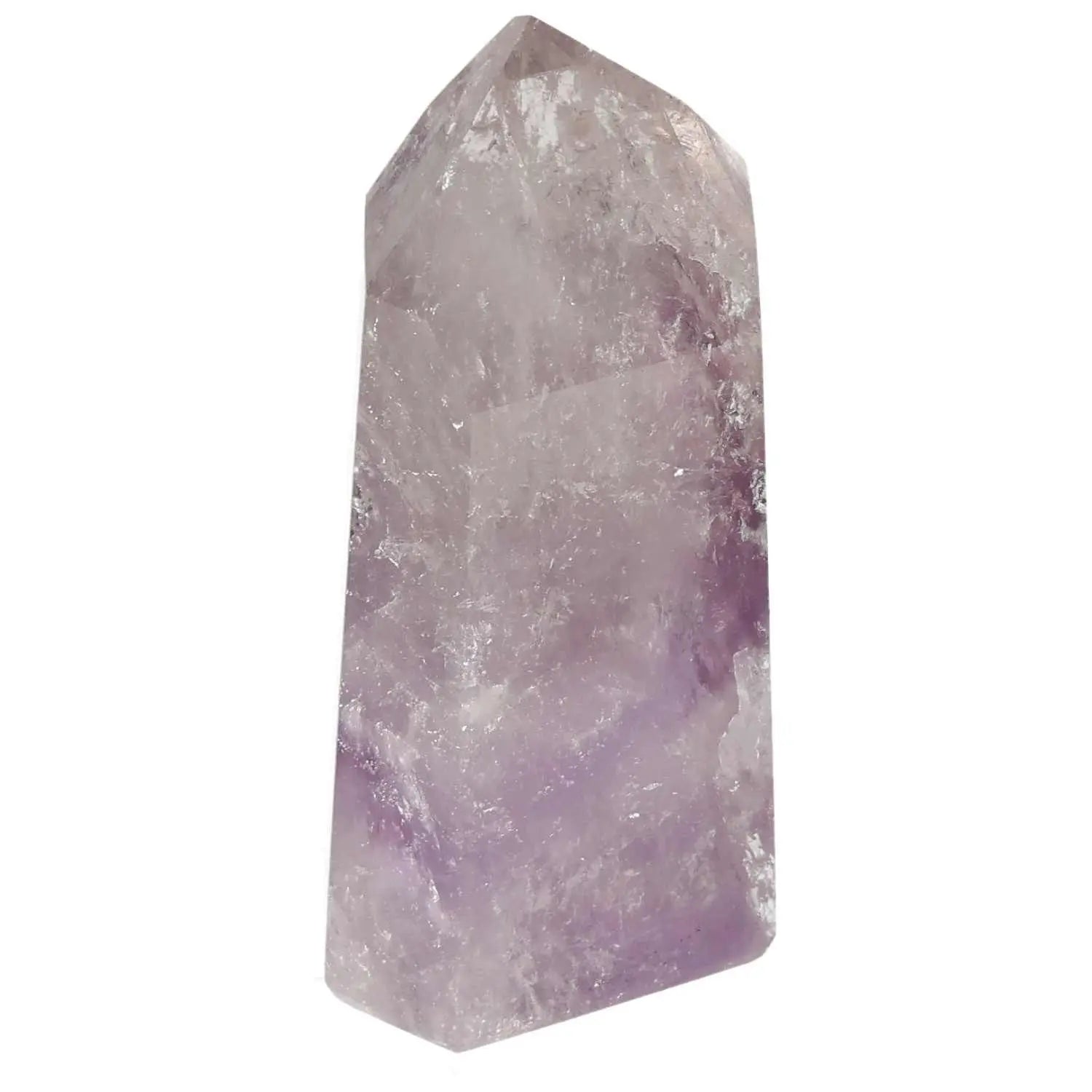 Polished Amethyst Obelisk from Sylvia Crystals, known for stress relief and energy boost, featuring a handpicked, elegant design.