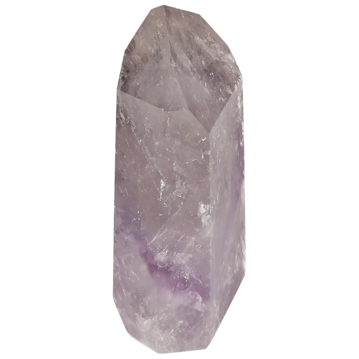 Polished Amethyst Obelisk by Sylvia Crystals, known for reducing stress and boosting energy, embodies elegance and mystical allure.