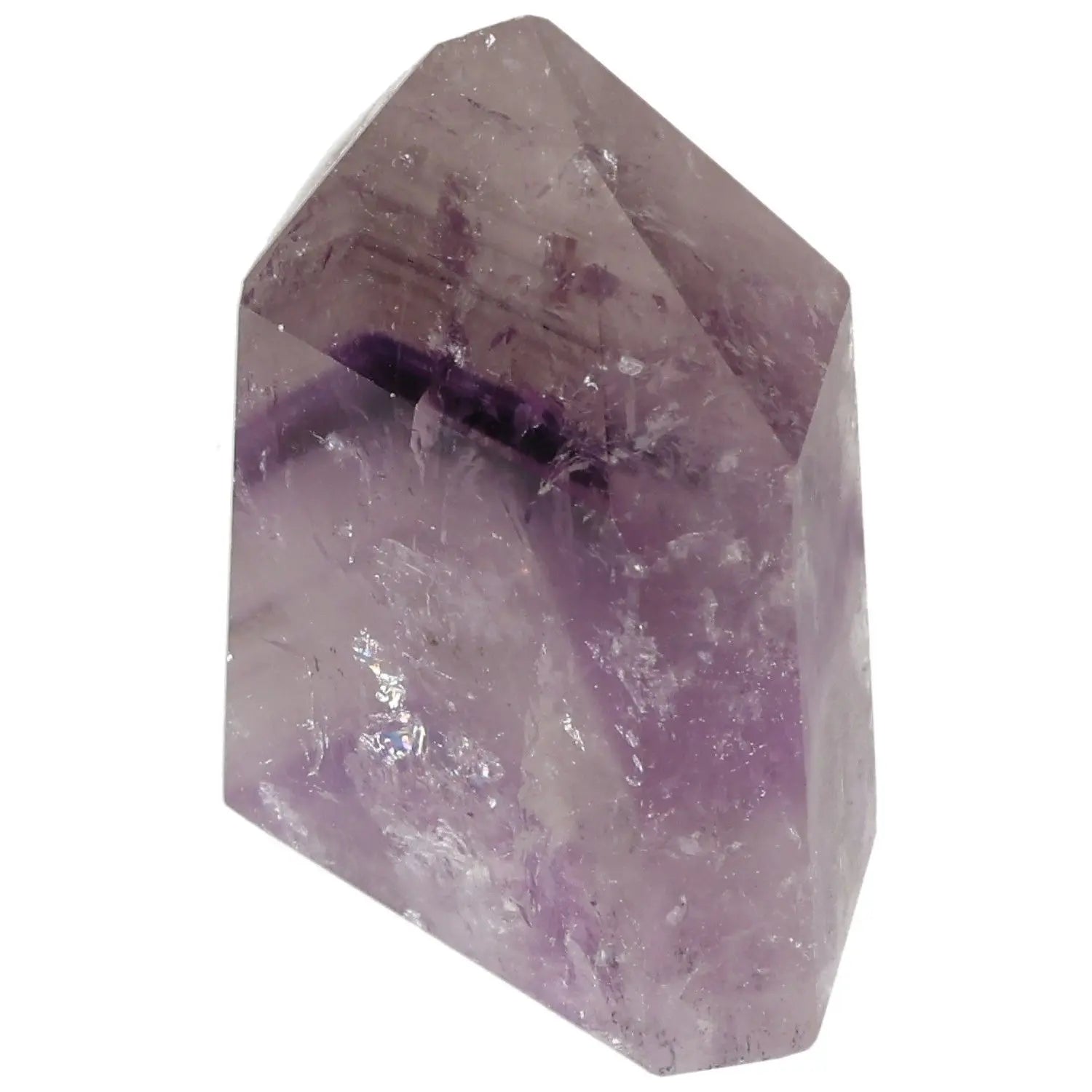 Polished Amethyst Obelisk from Sylvia Crystals, perfect for stress reduction and enhancing tranquility in home or workspace.