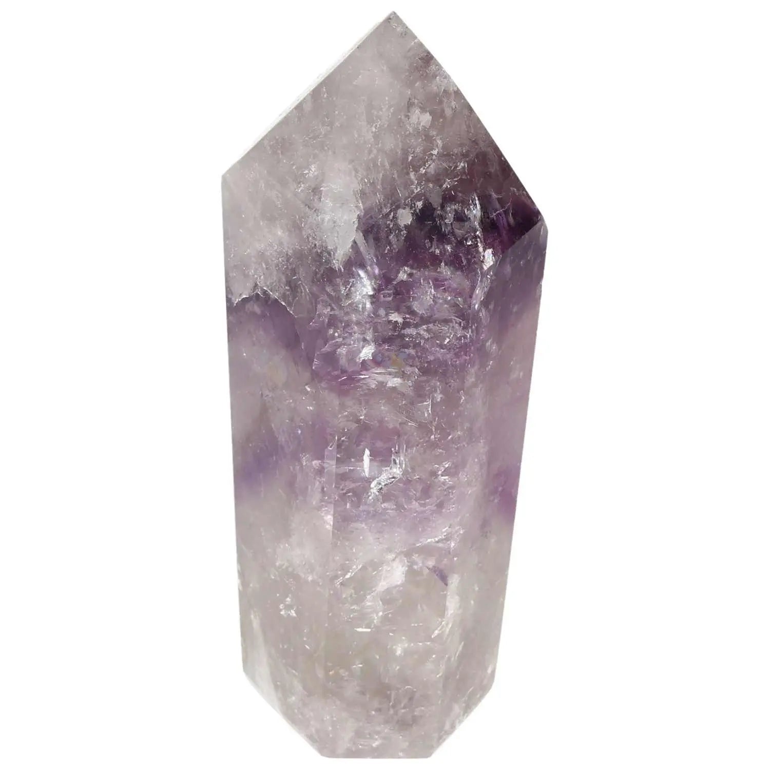 Polished Amethyst Obelisk from Sylvia Crystals, showcasing soothing purple hues, ideal for spiritual elegance and stress reduction.
