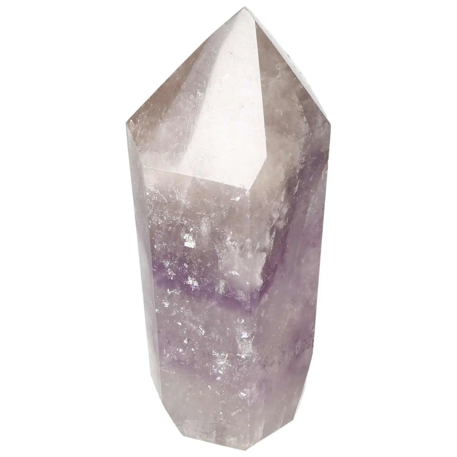 Polished Amethyst Obelisk by Sylvia Crystals, a decorative piece for stress reduction and energy boosting in spiritual practices.