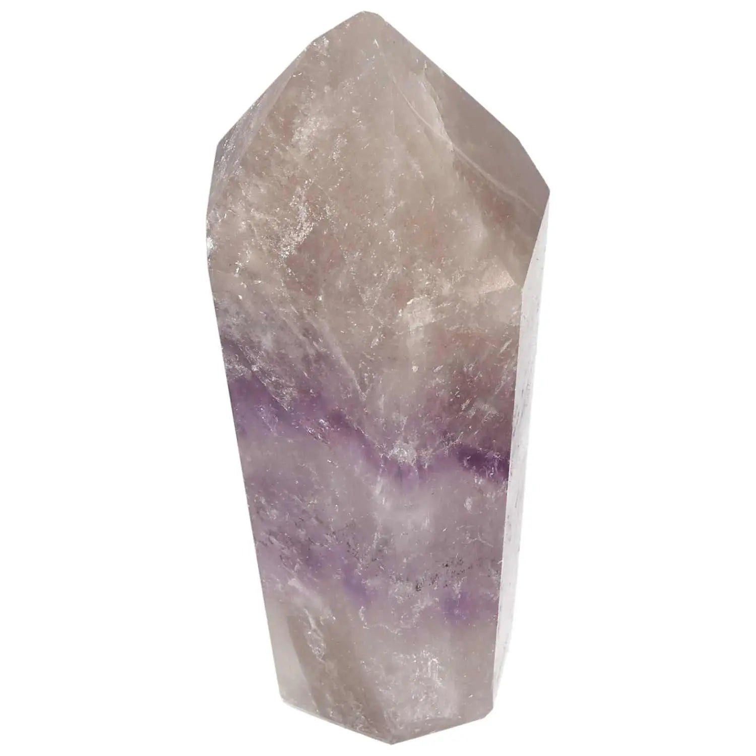 Polished Amethyst Obelisk from Sylvia Crystals displaying natural elegance and used for stress reduction and energy enhancement.