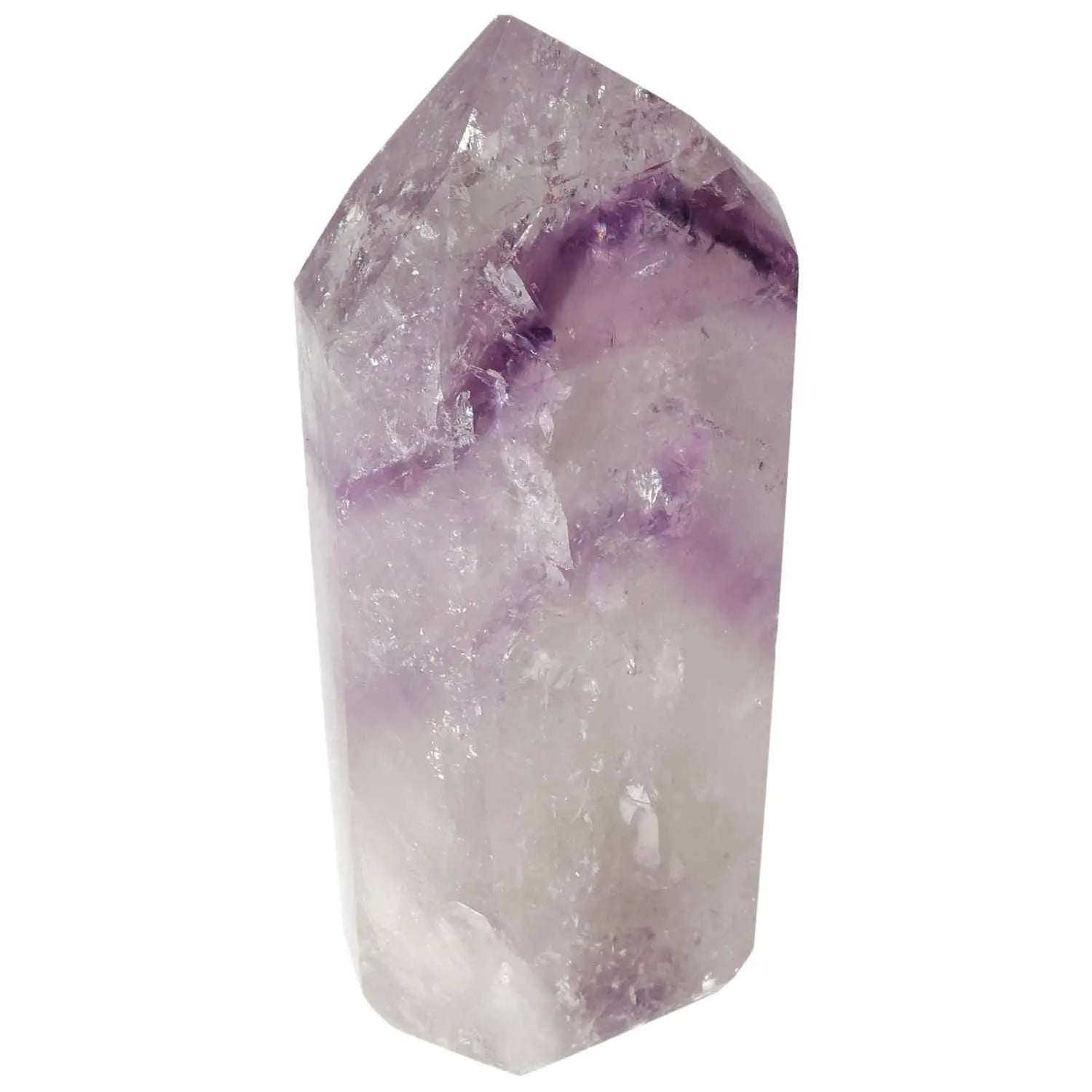 Polished Amethyst Obelisk by Sylvia Crystals, a luxurious decor piece for stress reduction and emotional stability.