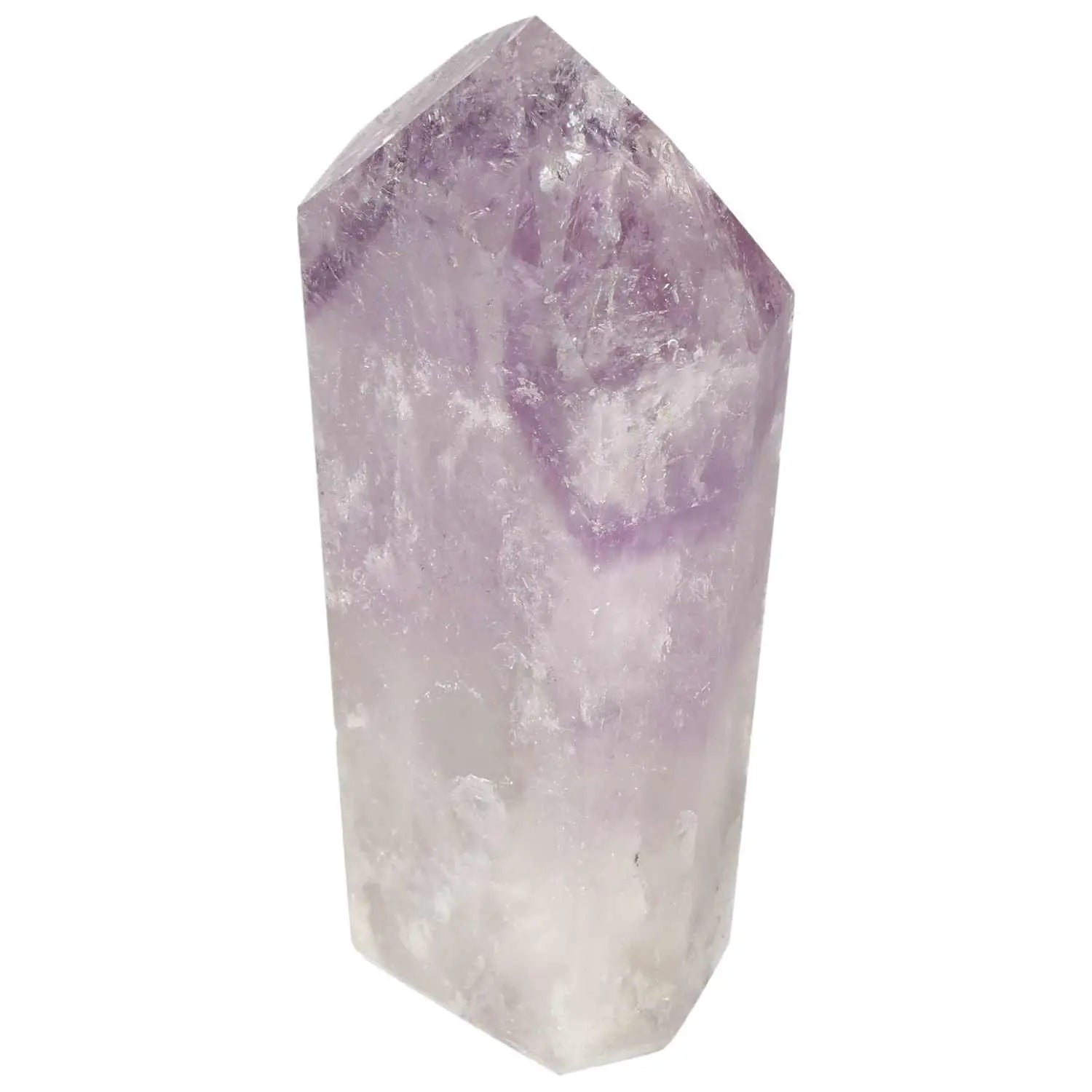 Polished amethyst obelisk by Sylvia Crystals, luxury decor and spiritual energy source enhancing tranquility and emotional stability.