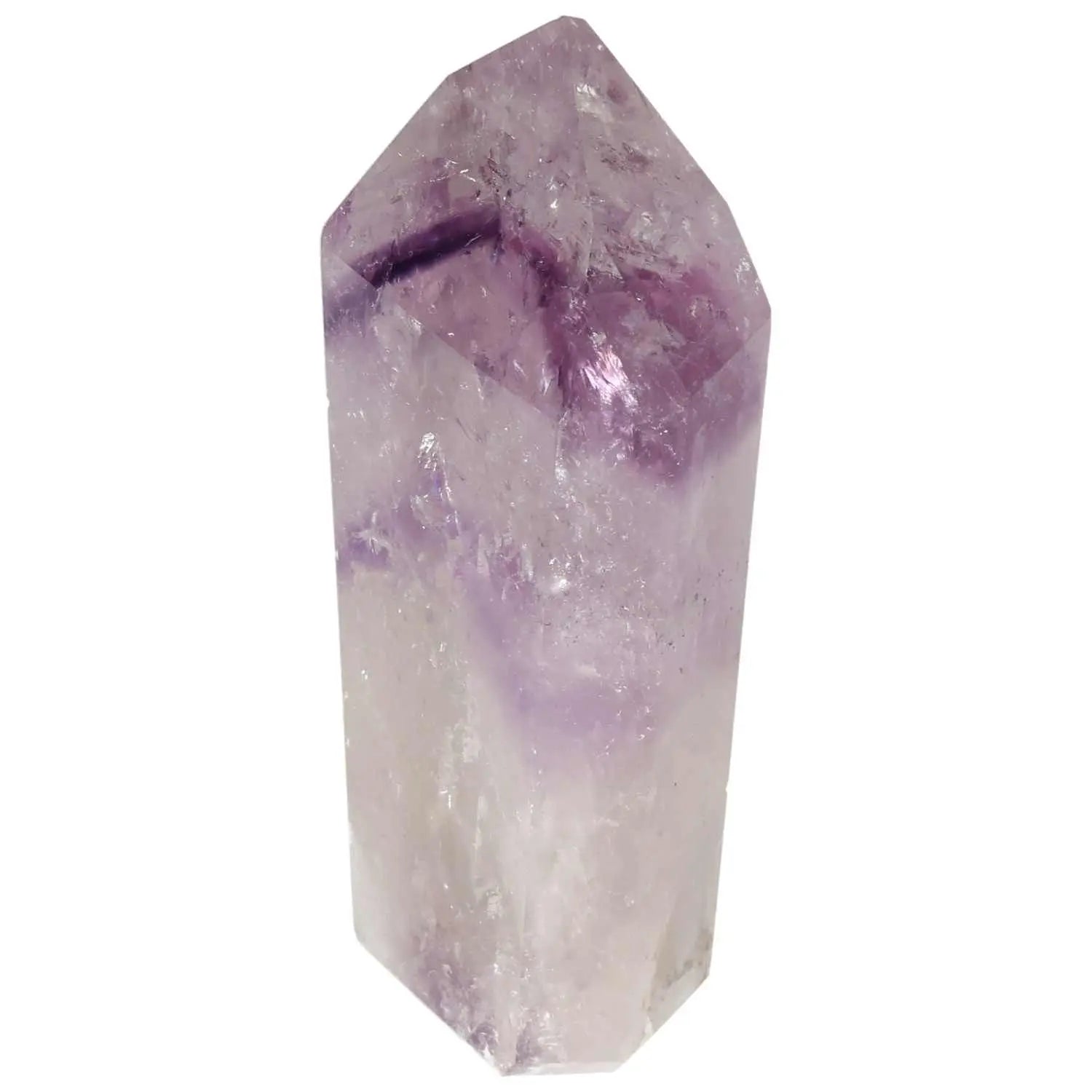 Polished Amethyst Obelisk by Sylvia Crystals, luxury decor piece for stress reduction and enhanced emotional stability.