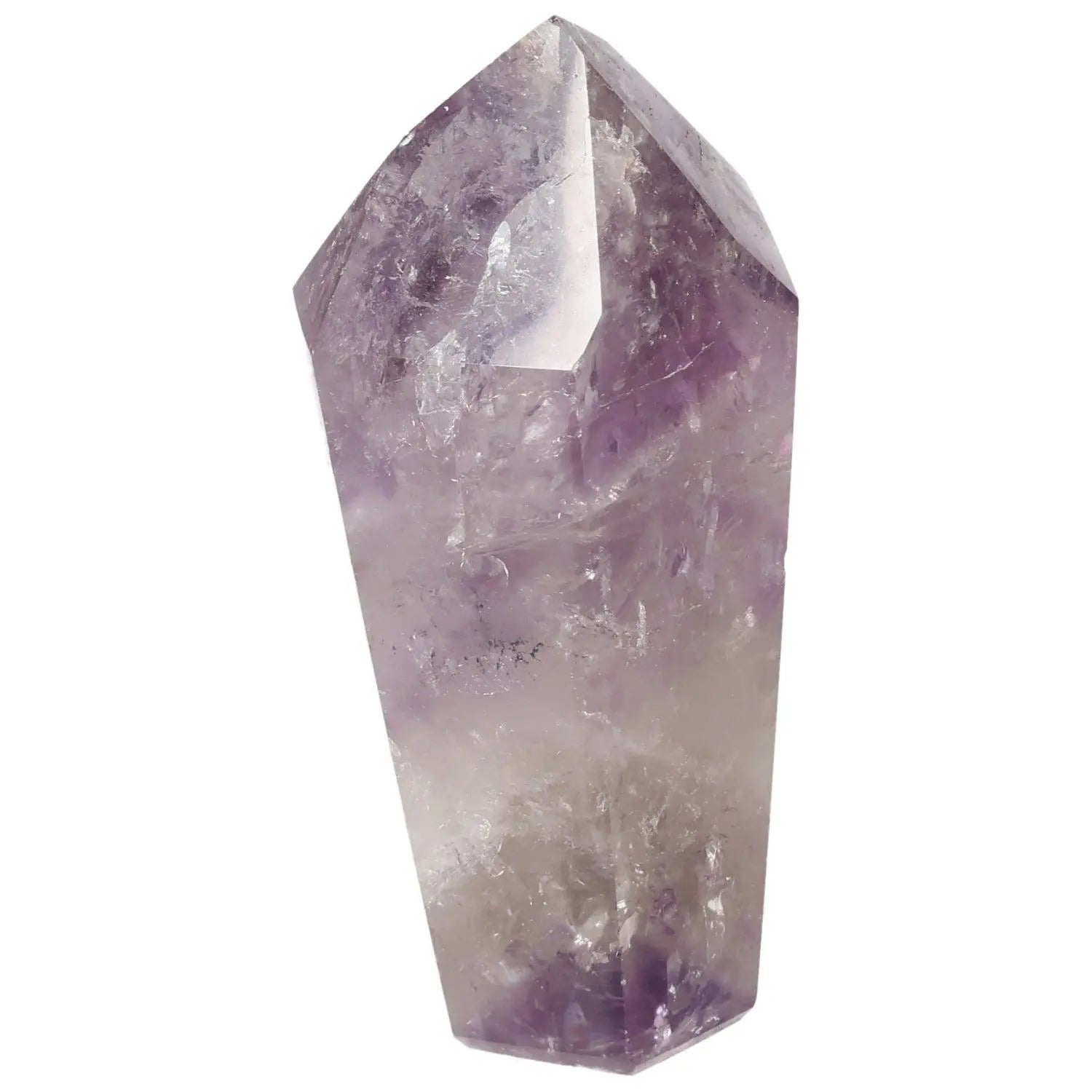 Polished Amethyst Obelisk by Sylvia Crystals, a luxurious decorative piece promoting serene energy and spiritual elevation.
