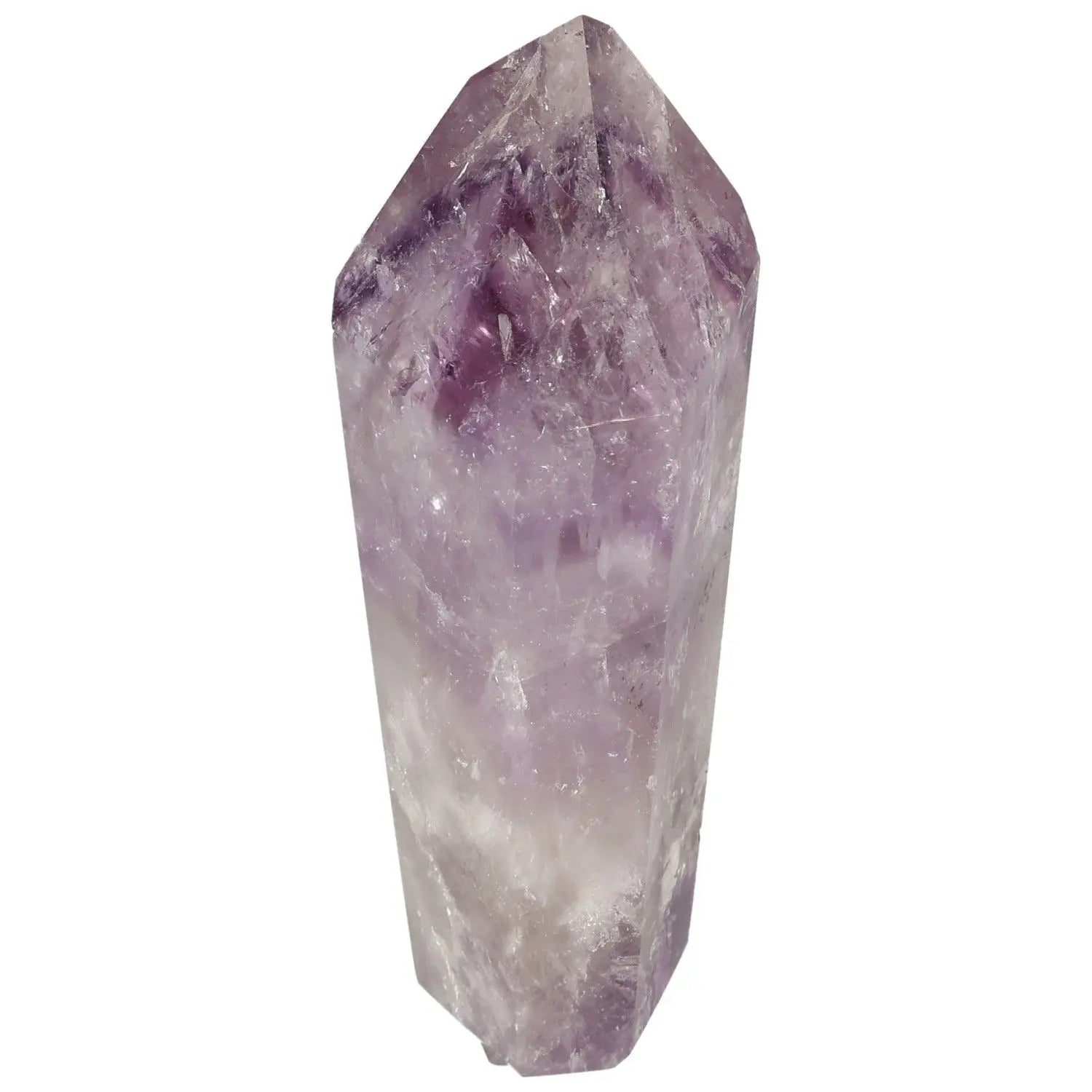 Polished Amethyst Obelisk by Sylvia Crystals, a luxurious crystal piece for stress reduction and spiritual elevation.