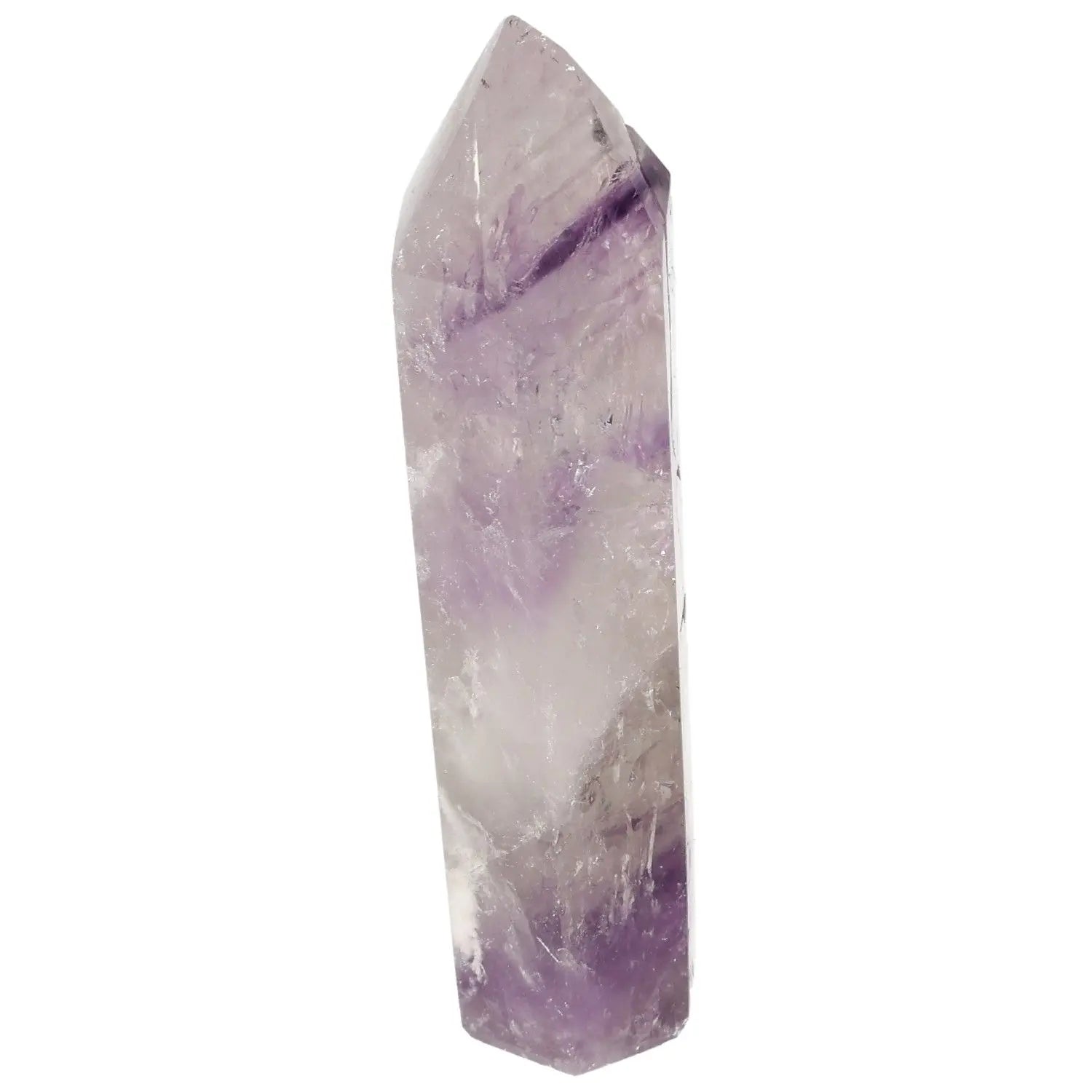 Polished Amethyst Obelisk by Sylvia Crystals, featuring serene energy and exquisite beauty for stress relief and mindfulness.