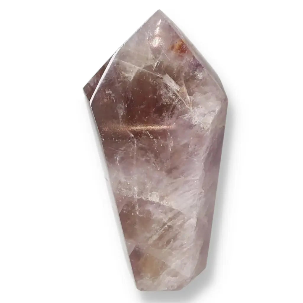 Polished Amethyst Super Seven Point crystal, embodies harmony and energy, ideal for stress alleviation and concentration enhancement.