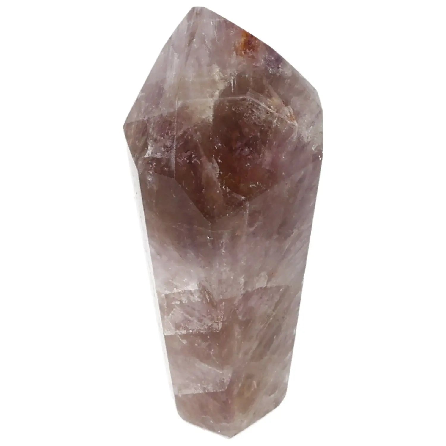 "Polished Amethyst Super Seven Point crystal from Sylvia Crystals, known for stress relief and enhanced concentration."
