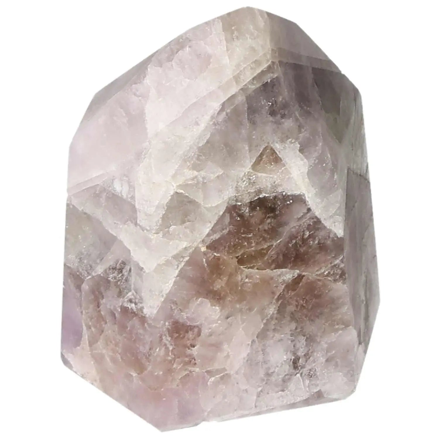 Polished Amethyst Super Seven Point crystal from Sylvia Crystals on white background, offering elegance and spiritual balance.