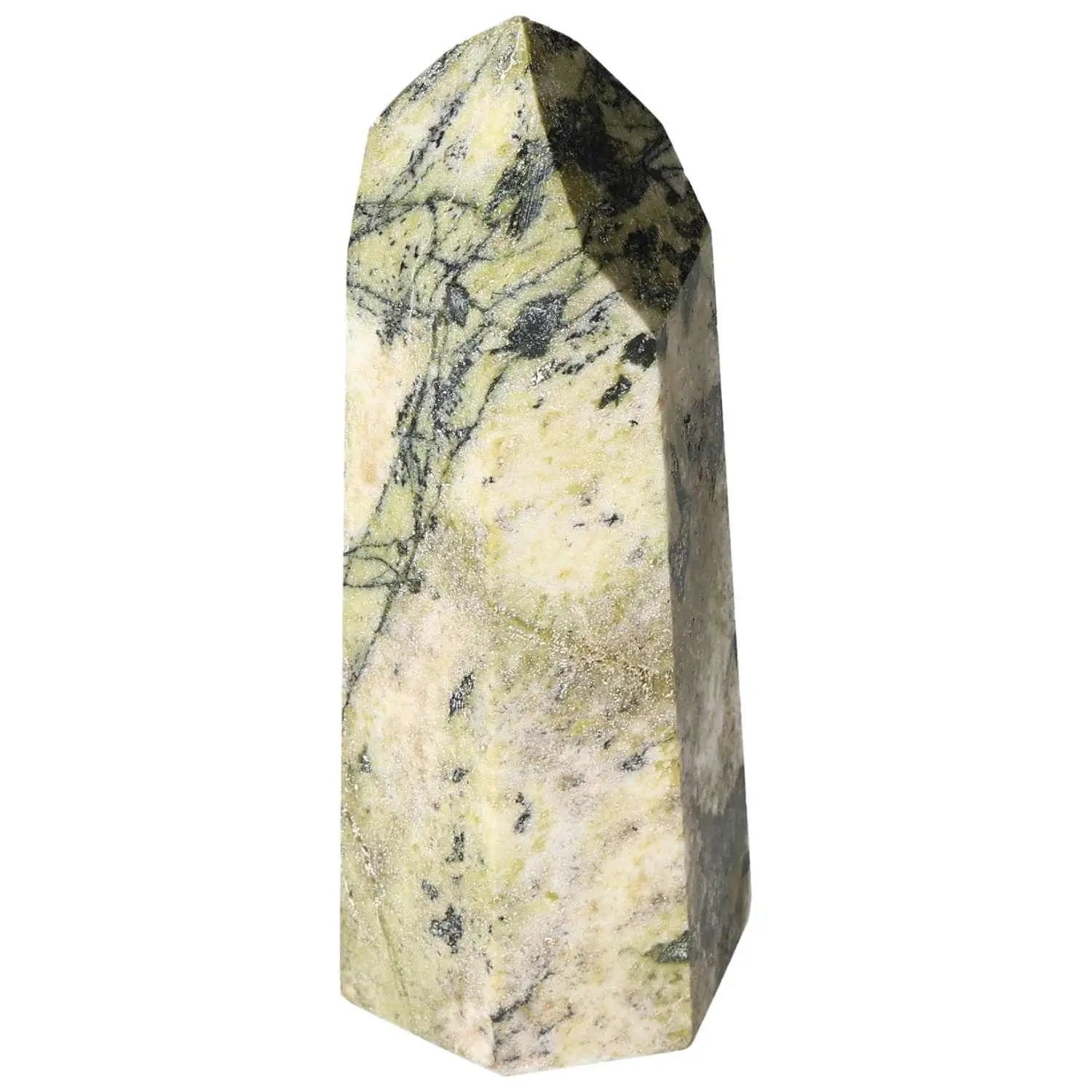 Polished Amphibole Obelisk from Sylvia Crystals, showcasing intricate artistry and spiritual essence in a premium design.