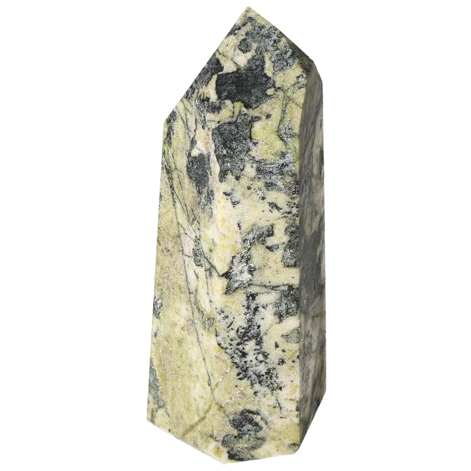 Polished Amphibole Obelisk by Sylvia Crystals, showcasing intricate craftsmanship and artistic design in earthy tones.