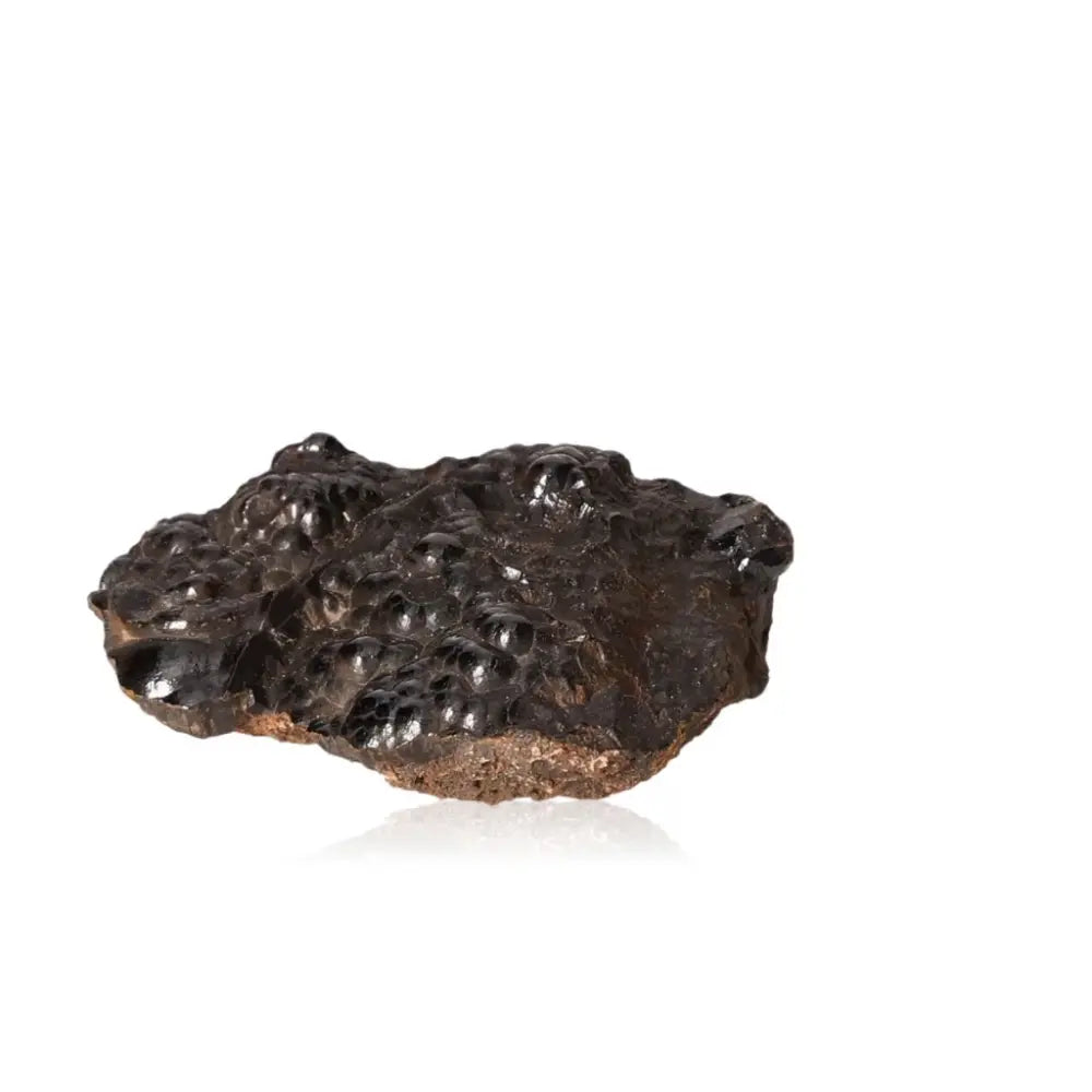 Polished botryoidal hematite gemstone cluster with unique metallic luster, offering grounding and protection features.