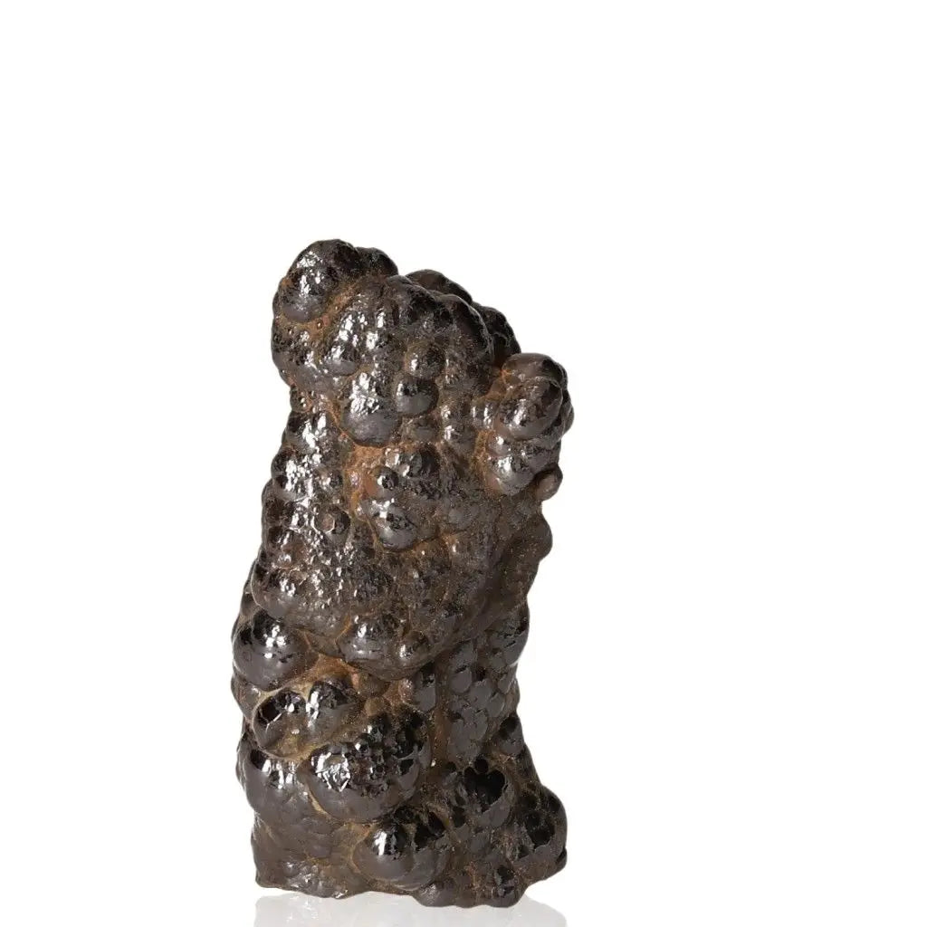 Polished Botryoidal Hematite crystal cluster, a radiant gem for spiritual anchoring and energy fortification, against a white background.