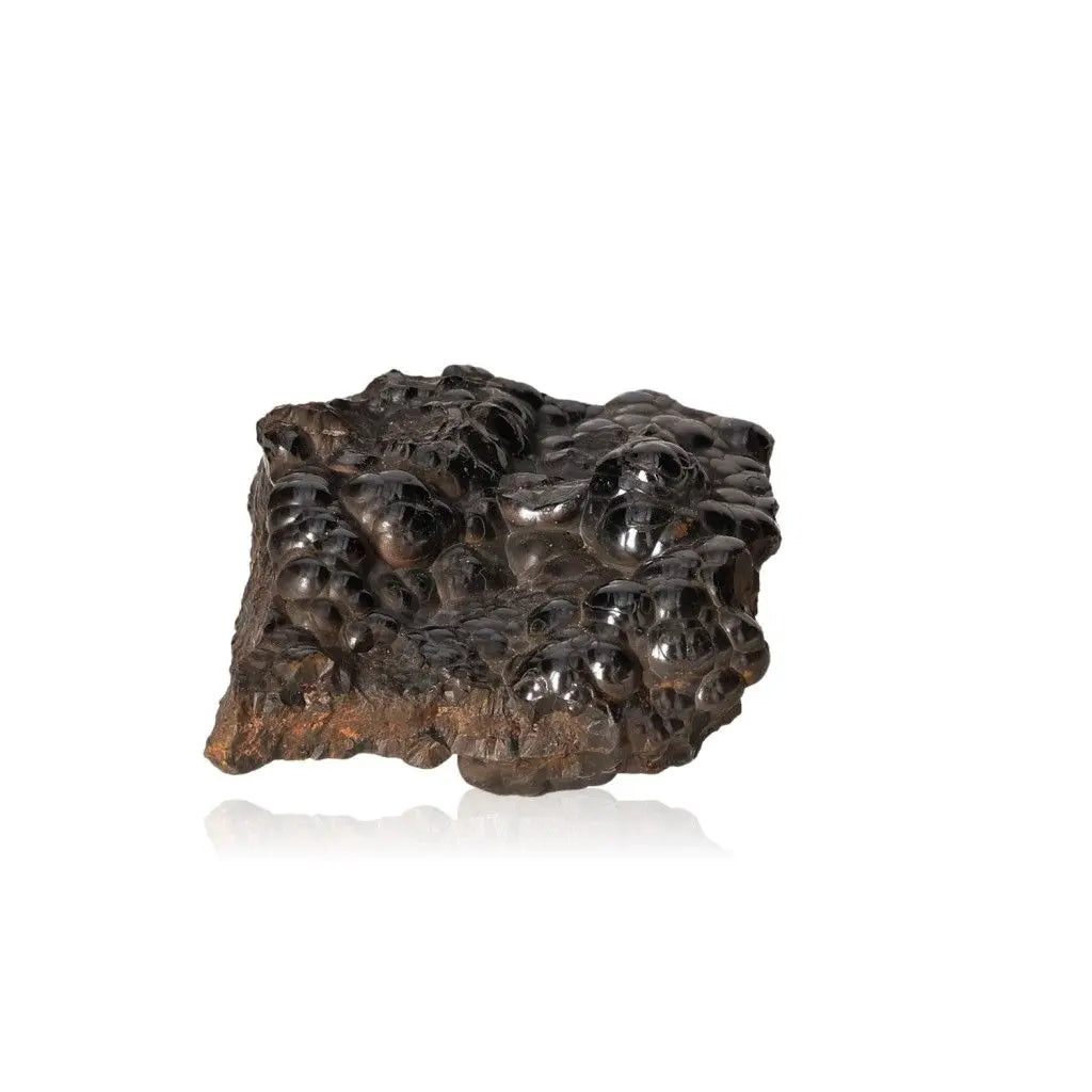 Polished Botryoidal Hematite crystal cluster, iron-rich shimmering metallic surface.