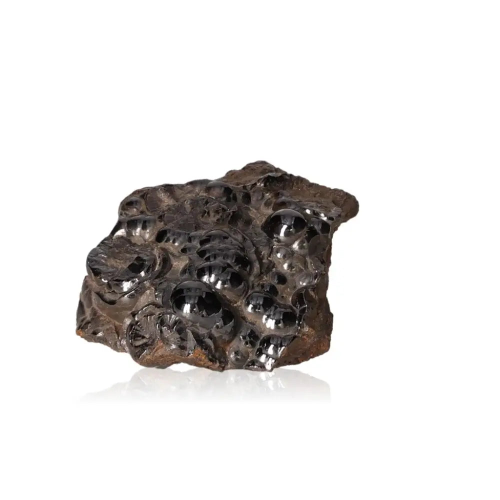 Polished Botryoidal Hematite crystal cluster showcasing shimmering metallic luster and rich, iron-infused formations.