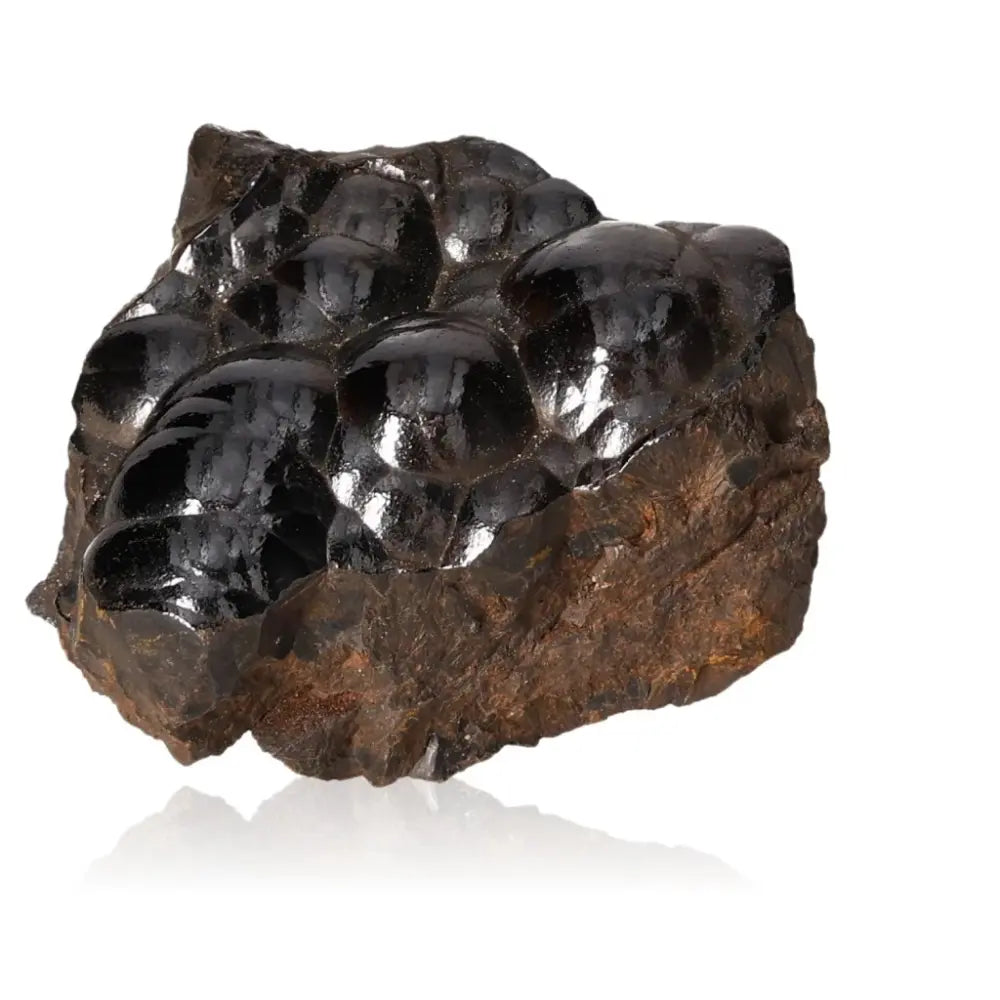 Polished Botryoidal Hematite crystal cluster for grounding and empowerment, featuring metallic luster and iron-rich formations.