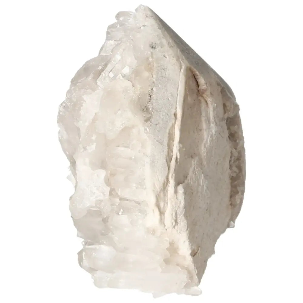Polished Milky Quartz Point crystal from Sylvia Crystals, showcasing spiritual elegance and energy amplification qualities.
