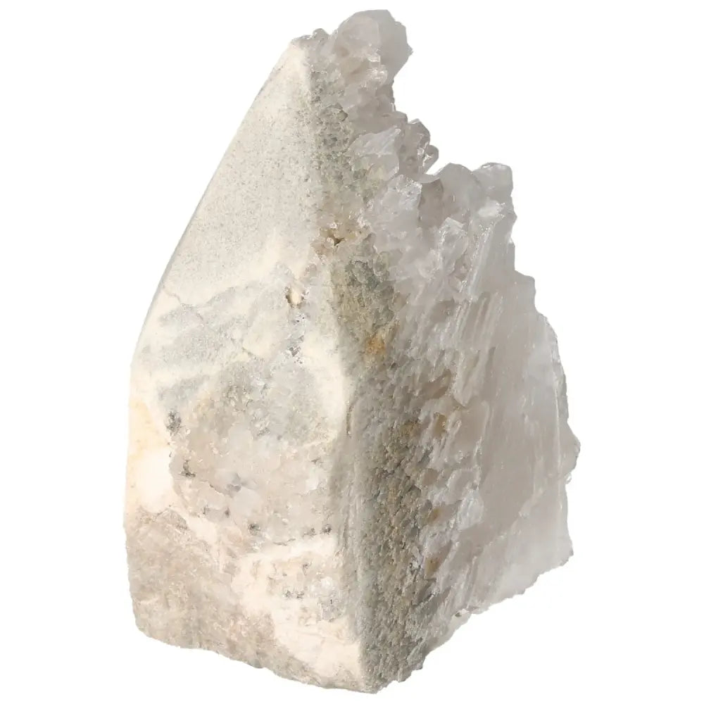 Polished Milky Quartz Point by Sylvia Crystals showcasing fine craftsmanship for spiritual harmonization and energy purification.