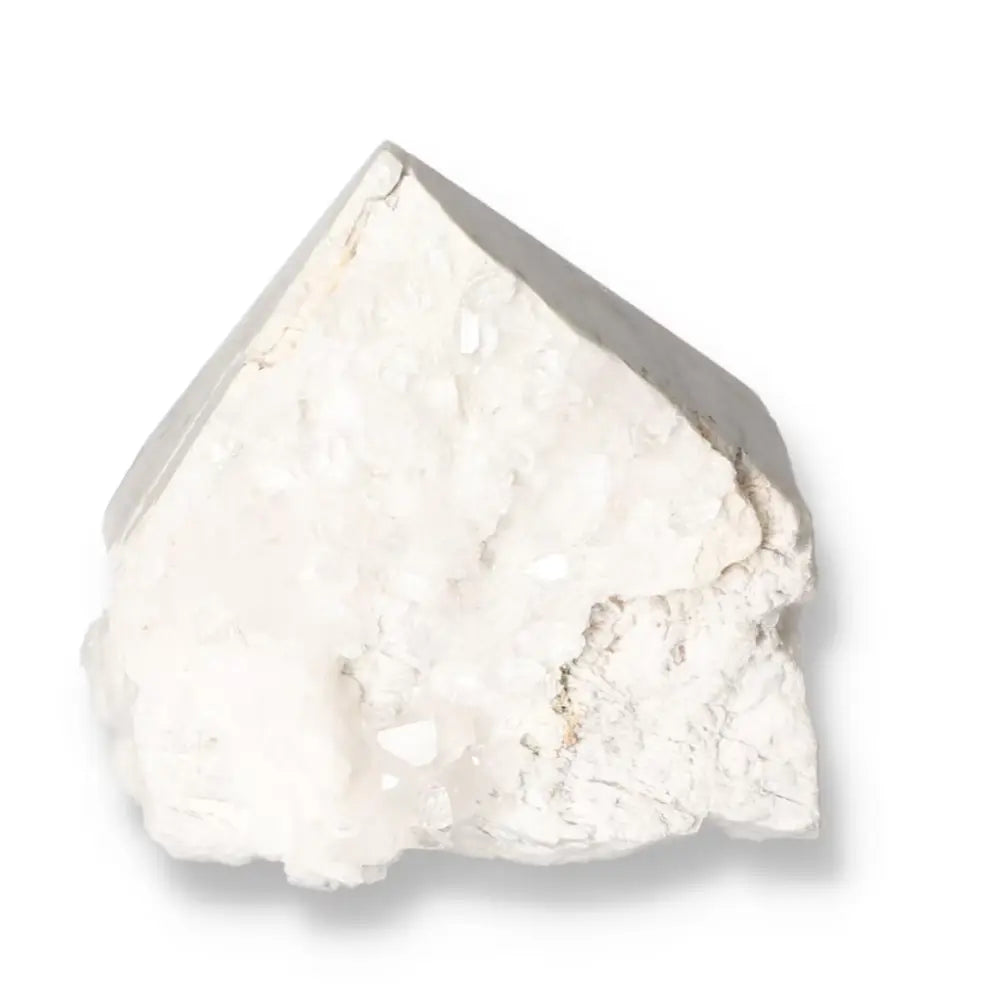 Polished Milky Quartz Point by Sylvia Crystals, known for its purifying properties and elegant design, enhancing any serene space.