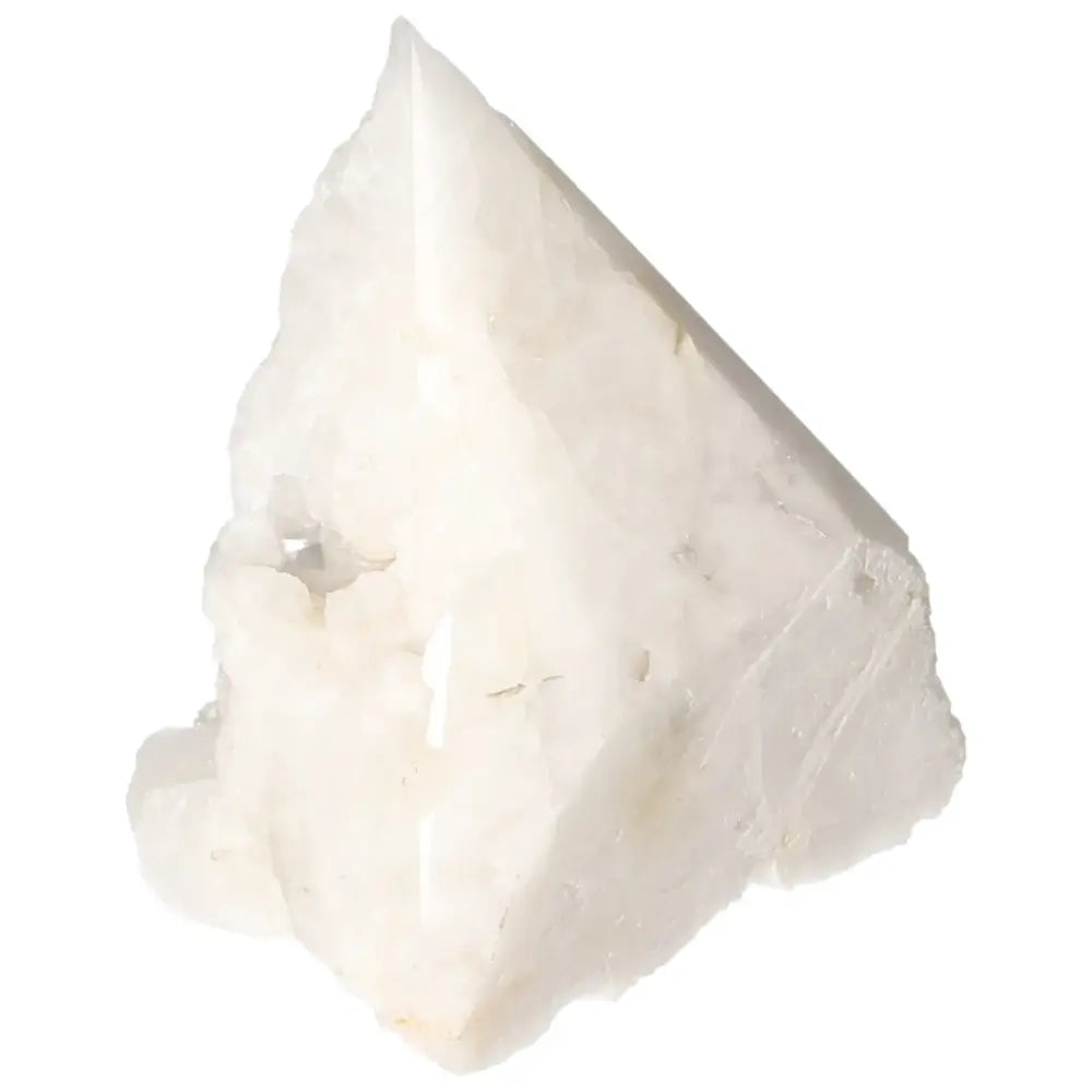 Polished Milky Quartz Point crystal featuring a smooth surface, known for its purifying properties and energy balancing abilities.