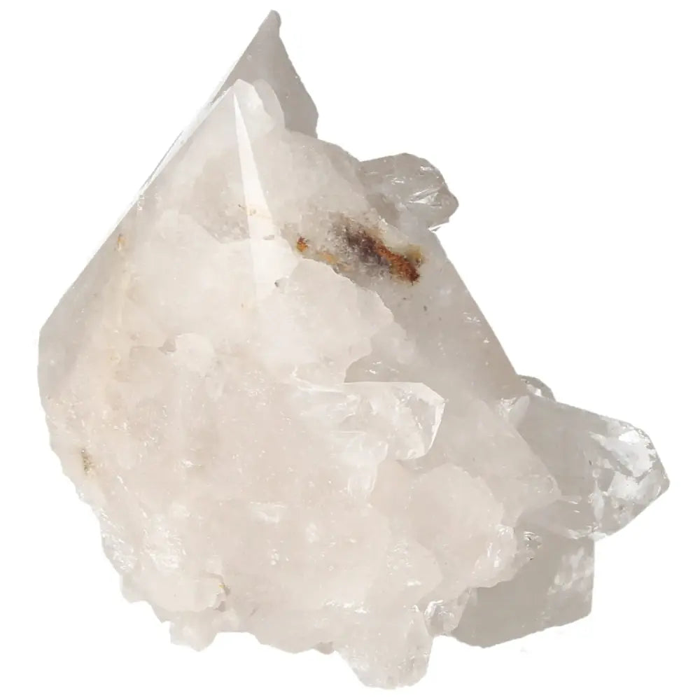 Polished milky quartz point crystal from Sylvia Crystals, known for cleansing and purifying, showcasing elegance and conscious luxury.