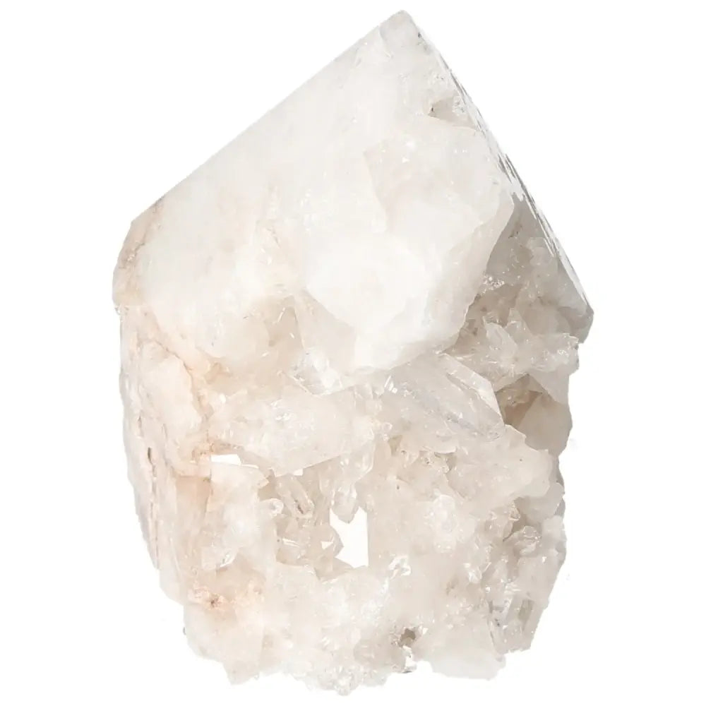 Polished Milky Quartz Point crystal reflecting spiritual energy and elegance, offered by Sylvia Crystals.