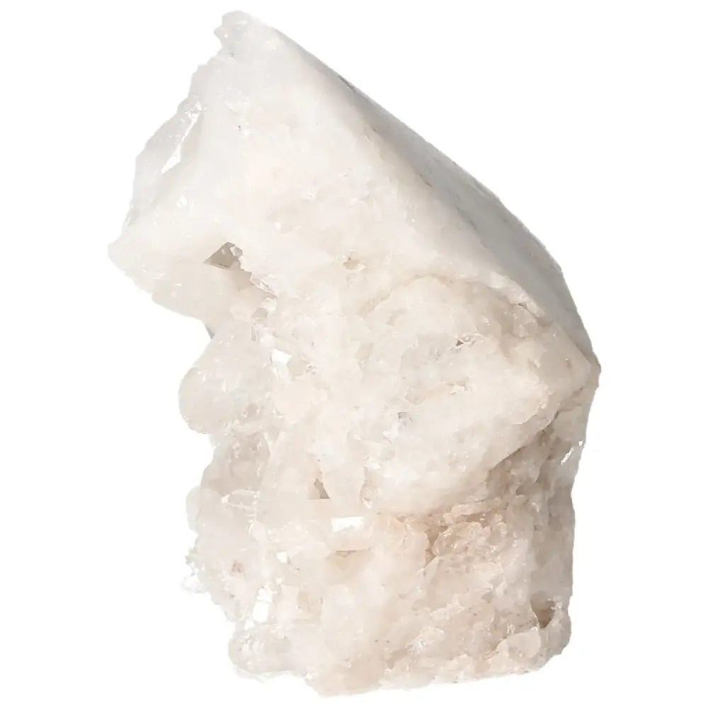 Polished Milky Quartz Point crystal showcasing elegance and spiritual energy from Sylvia Crystals, renowned for harmonizing energy.