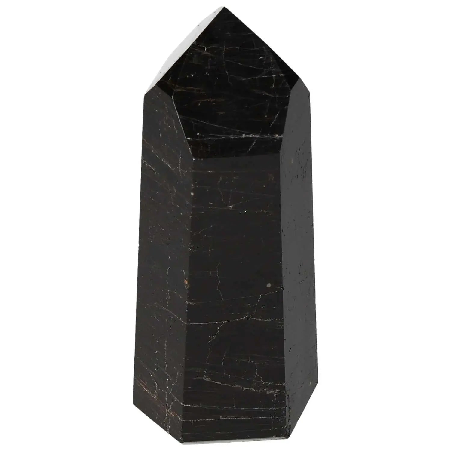 Polished Obsydian Obelisk crystal for luxury decor and spiritual wellness from Sylvia Crystals, known for absorbing negative energies.
