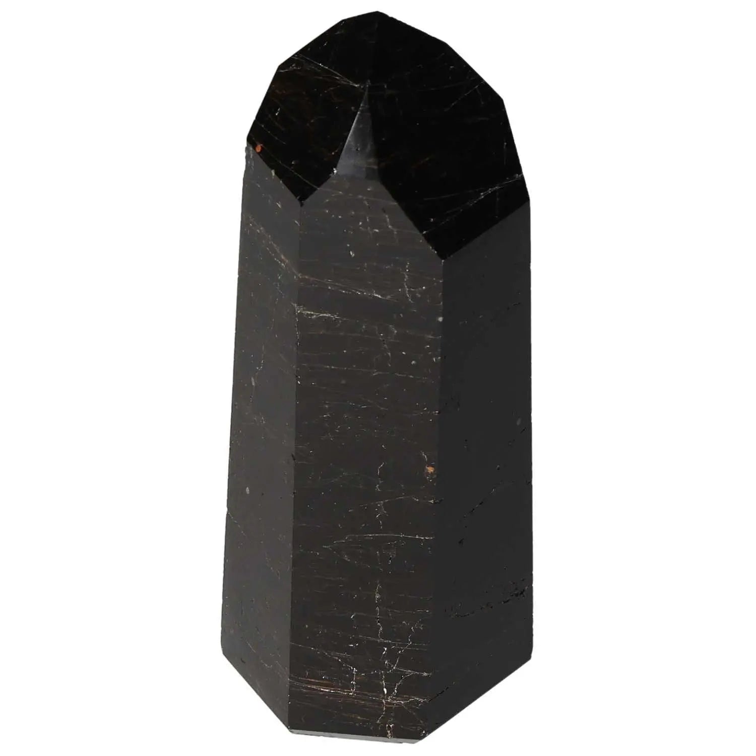 Polished Obsydian Obelisk from Sylvia Crystals, a luxurious and protective mineral for spiritual wellness, absorbs negative energies.