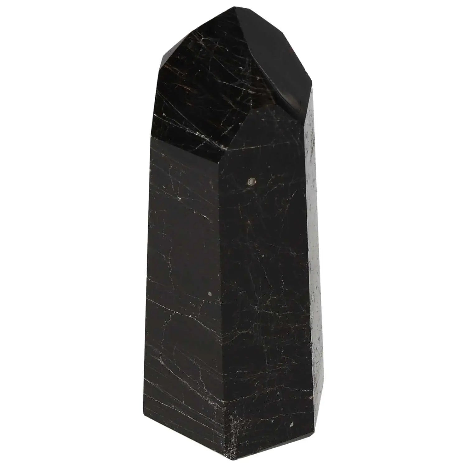 Polished Obsydian Obelisk from Sylvia Crystals, luxury decor and protective energies, handcrafted for spiritual wellness.