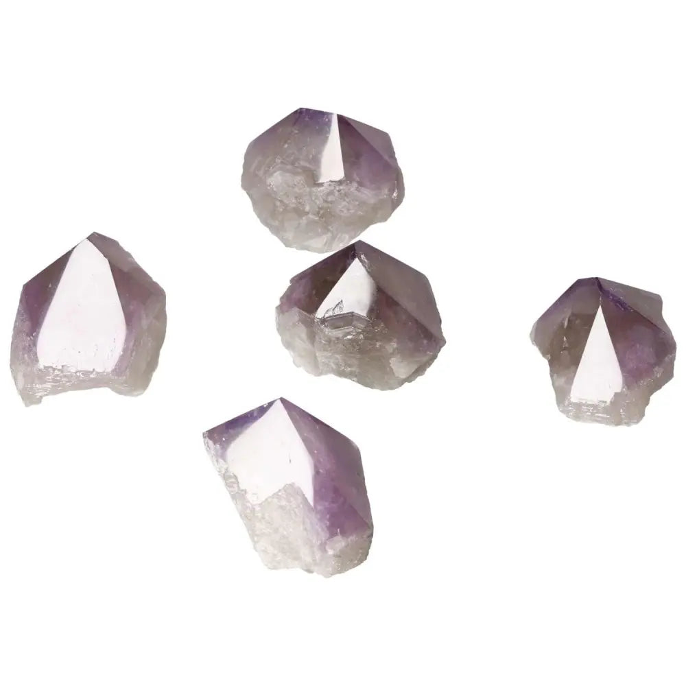 Polished Point Amethyst M crystals by Sylvia Crystals, showcasing elegant purple hues for tranquility and mindfulness in any space.