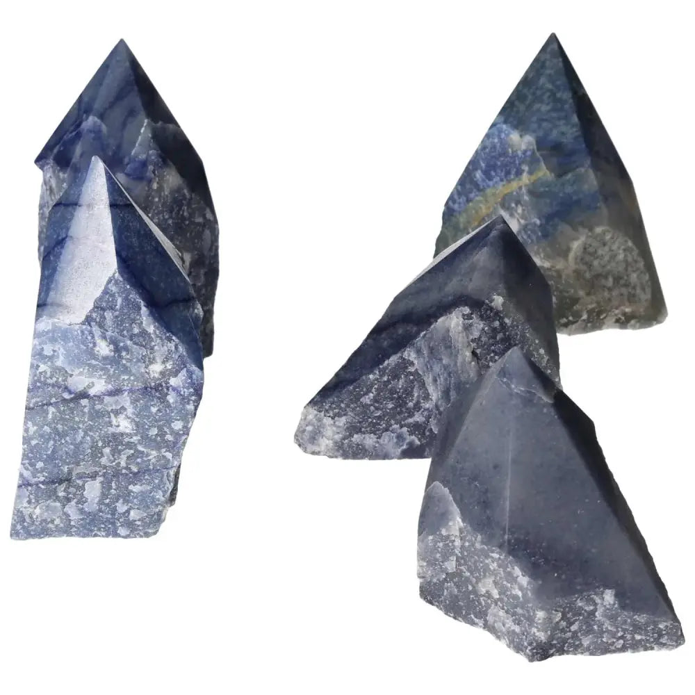 Polished Point Blue Quartz L crystals showcasing serene blue tones, ideal for spiritual wellness and enhancing emotional balance.