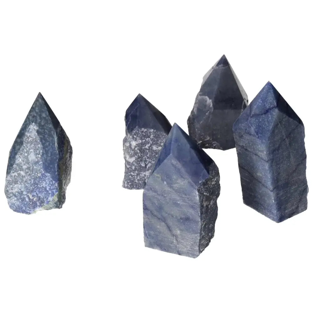 Polished Point Blue Quartz L crystals by Sylvia Crystals, symbolizing tranquility and clarity, ideal for spiritual wellness and emotional balance.