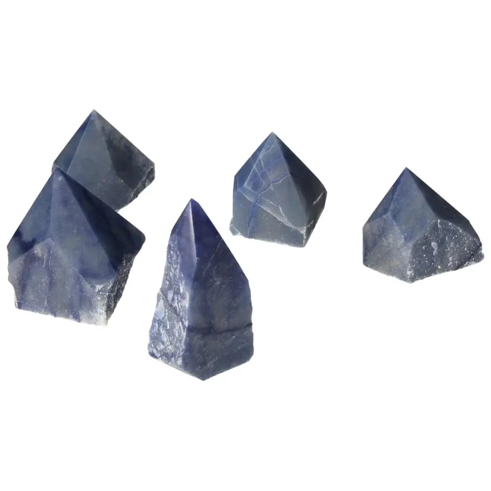 Polished Point Blue Quartz S crystals from Sylvia Crystals, offering beauty, energy, and support for clarity and emotional balance.
