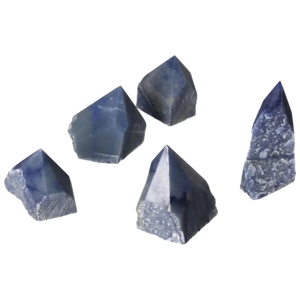 Polished Point Blue Quartz S crystals from Sylvia Crystals, featuring premium blue stones for clarity and emotional balance.